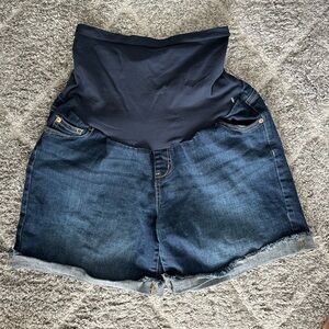 Indigo Blue dark wash denim maternity shorts